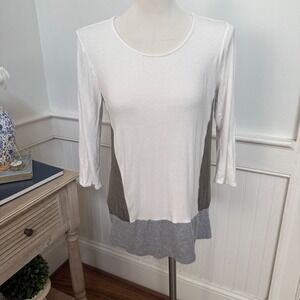 Dolan Left Coast Collection Colorblock Tunic Top White Olive Gray Cotton Small